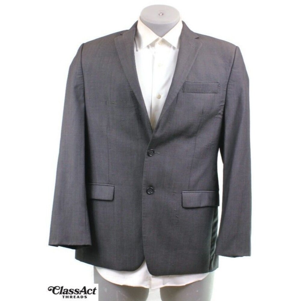 Calvin Klein Men's Blazer Wool Gray Striped Two-Button Sport Coat Jacket 40R